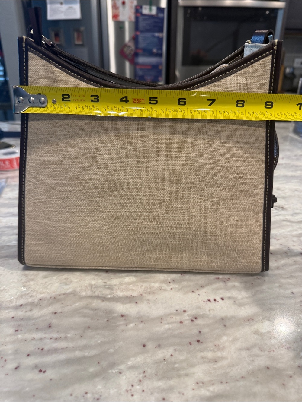 Lauren Ralph Lauren Cream Canvas Shoulder Bag with Dark Brown Trim - Picture 14 of 16